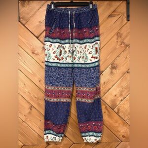 Roxy Blue and Red Floral Boho Pants Small